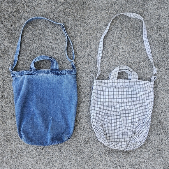 LOT BAGGU Denim Duck Bag and White Checkered Grocery Tote Shoulder Bag Purse - Picture 8 of 16